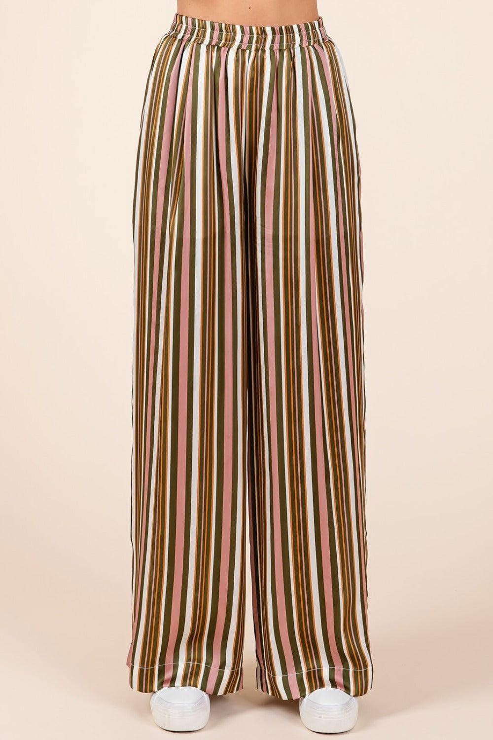 Mittoshop Striped Satin Elastic Waist Wide Leg Pants - Clothes For Her Online Store