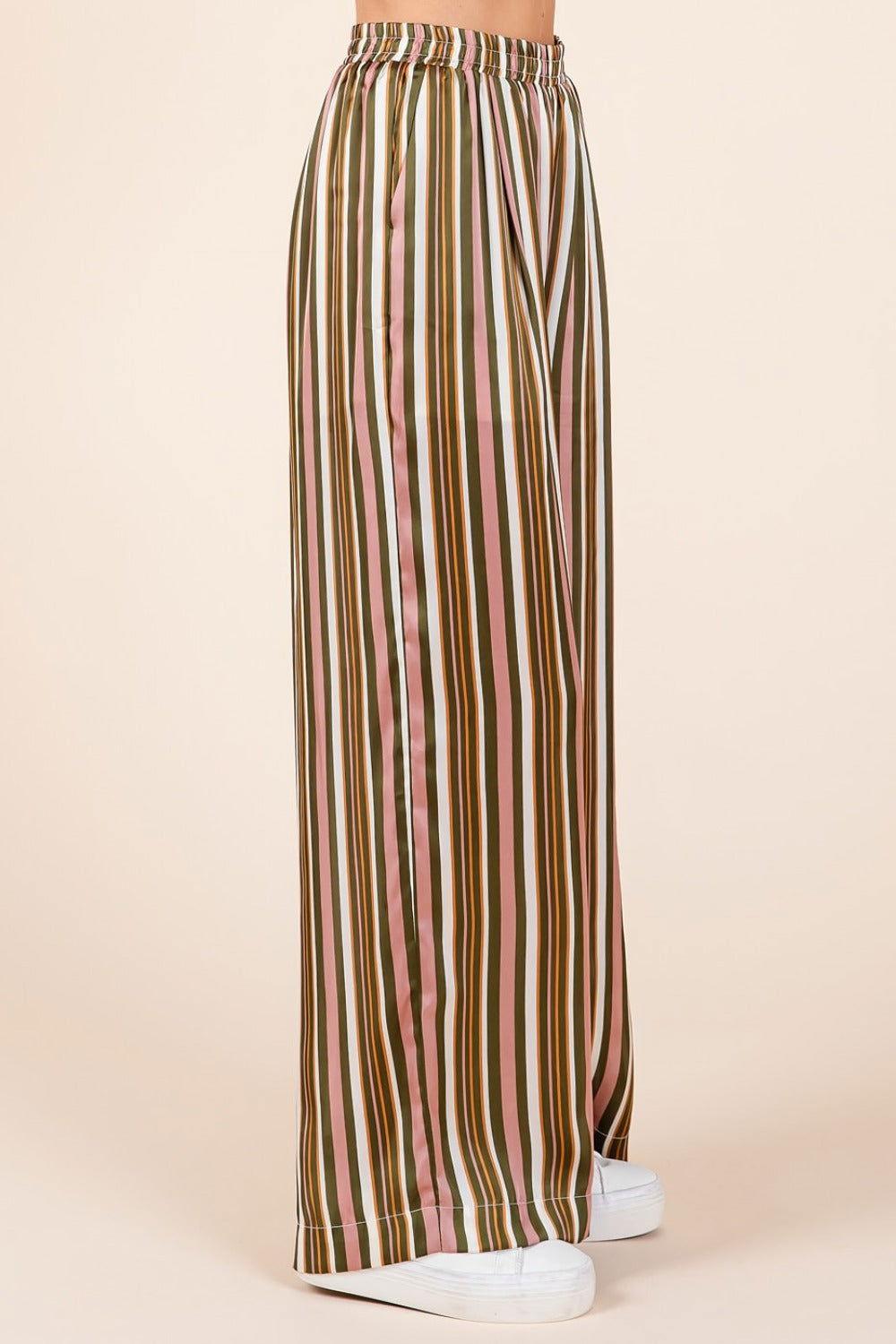 Mittoshop Striped Satin Elastic Waist Wide Leg Pants - Clothes For Her Online Store