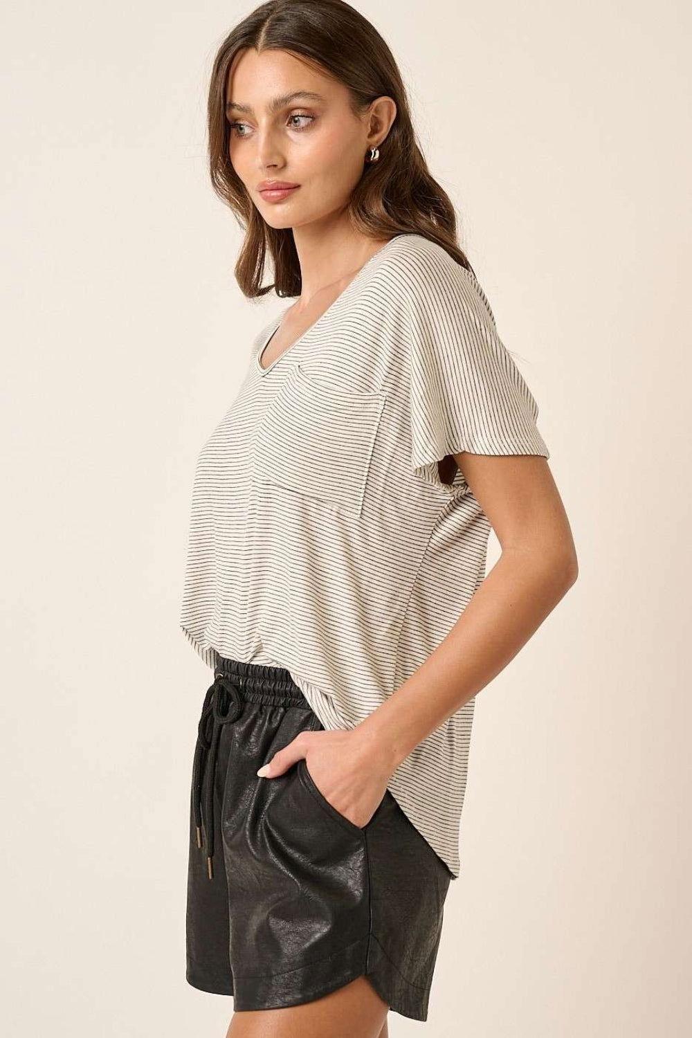 Mittoshop Striped V-Neck Short Sleeve T-Shirt - Clothes For Her Online Store