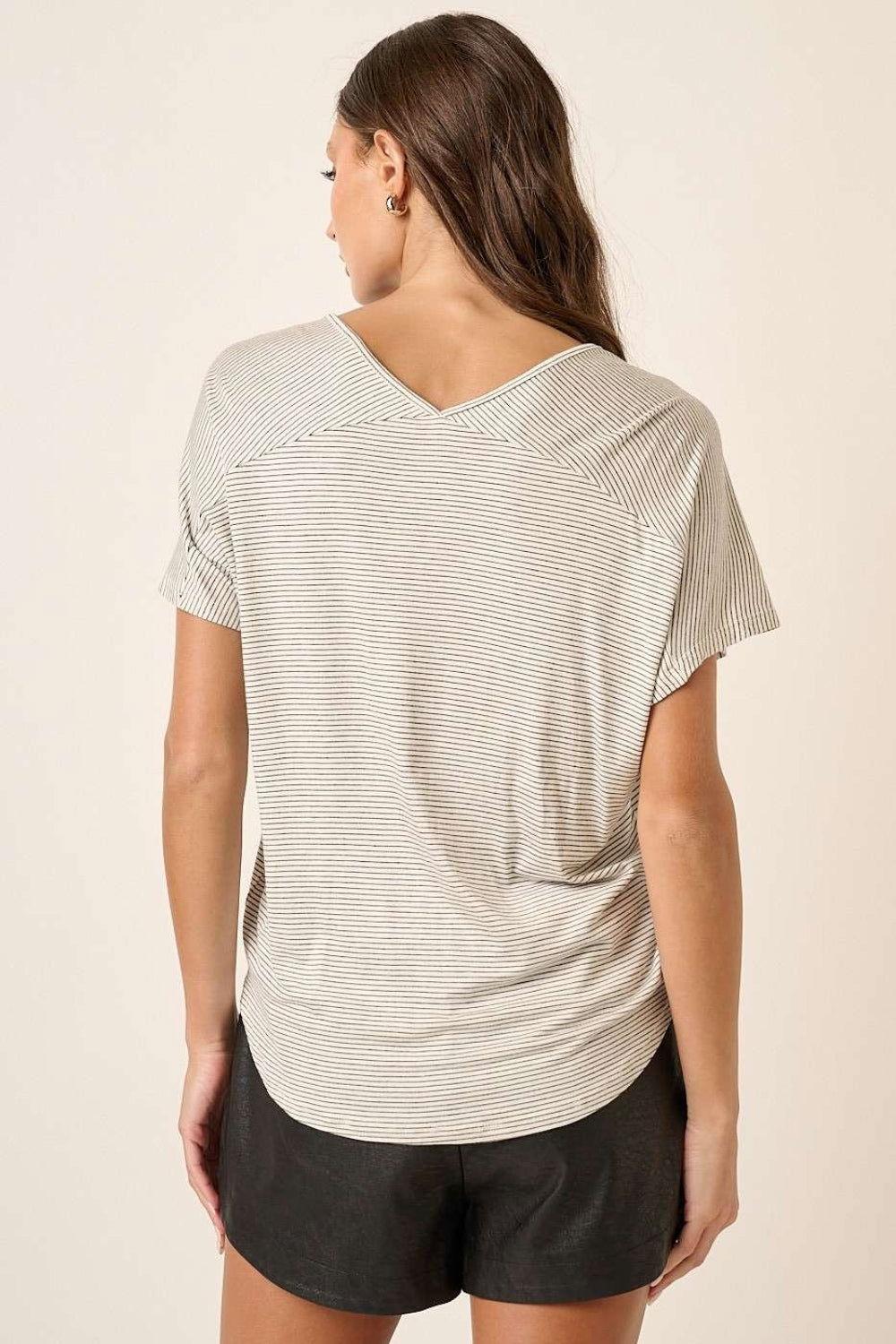 Mittoshop Striped V-Neck Short Sleeve T-Shirt - Clothes For Her Online Store
