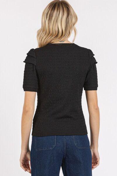 Mittoshop Textured Round Neck Short Sleeve Blouse - Clothes For Her Online Store