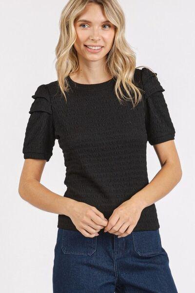 Mittoshop Textured Round Neck Short Sleeve Blouse - Clothes For Her Online Store