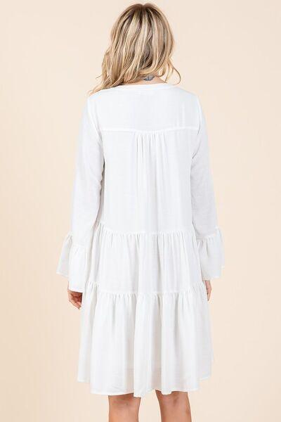 Mittoshop Tiered Notched Flare Sleeve Dress - Clothes For Her Online Store