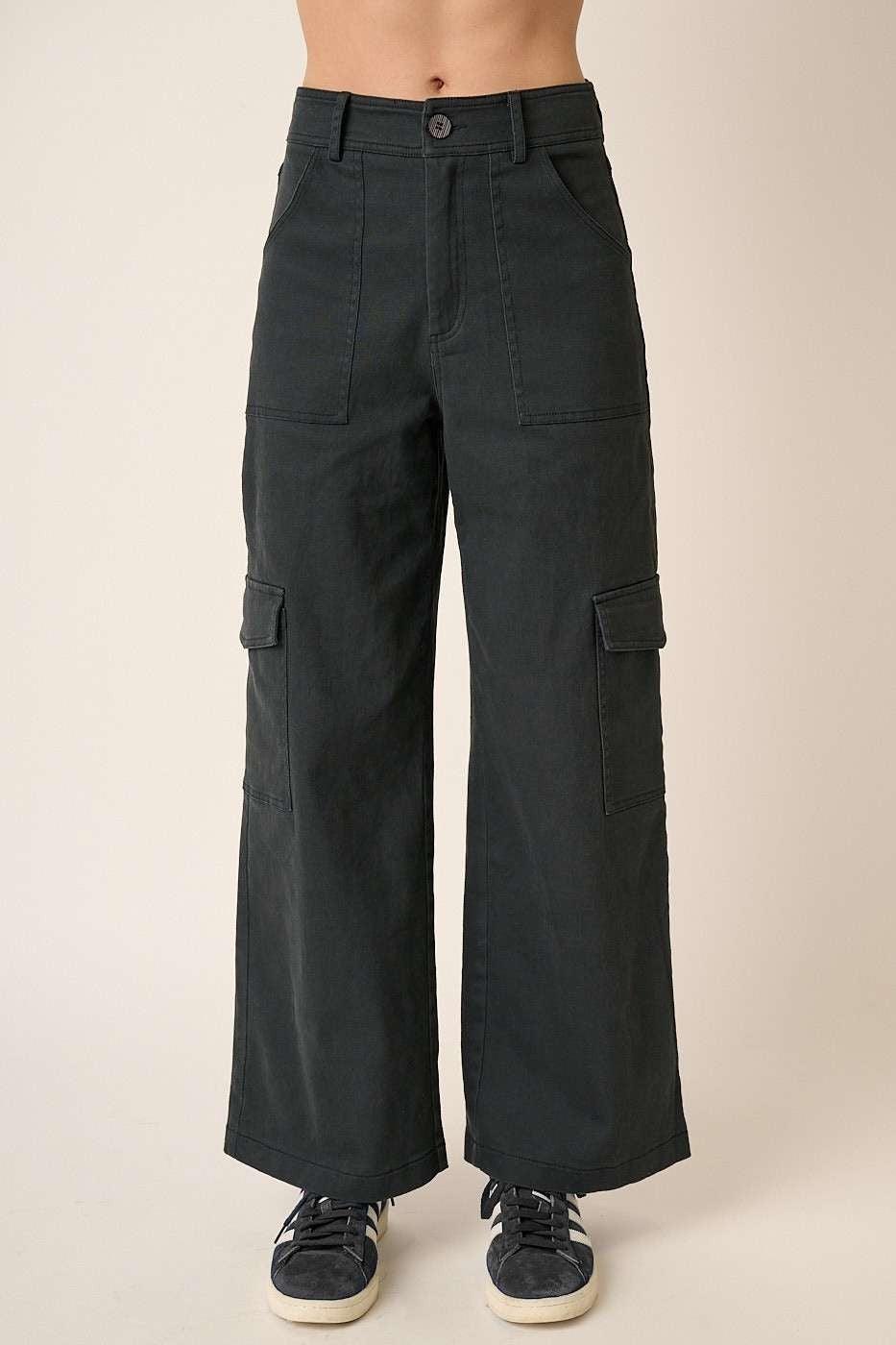 Mittoshop Wide Leg High Waist Pants with Cargo Pockets - Clothes For Her Online Store
