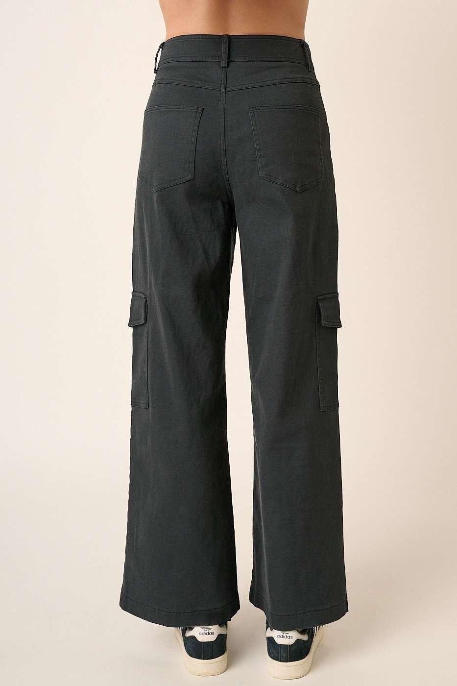 Mittoshop Wide Leg High Waist Pants with Cargo Pockets - Clothes For Her Online Store