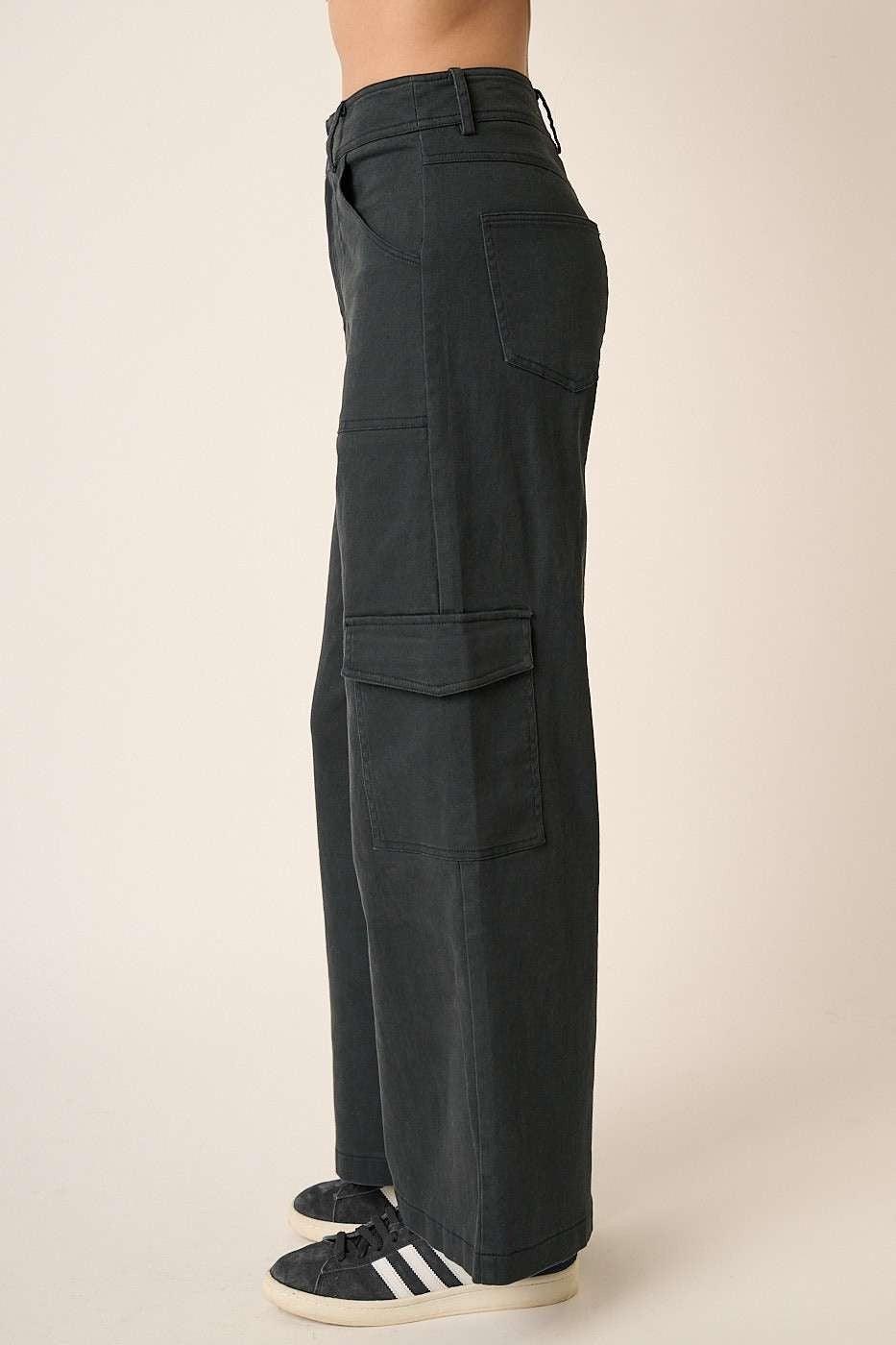 Mittoshop Wide Leg High Waist Pants with Cargo Pockets - Clothes For Her Online Store