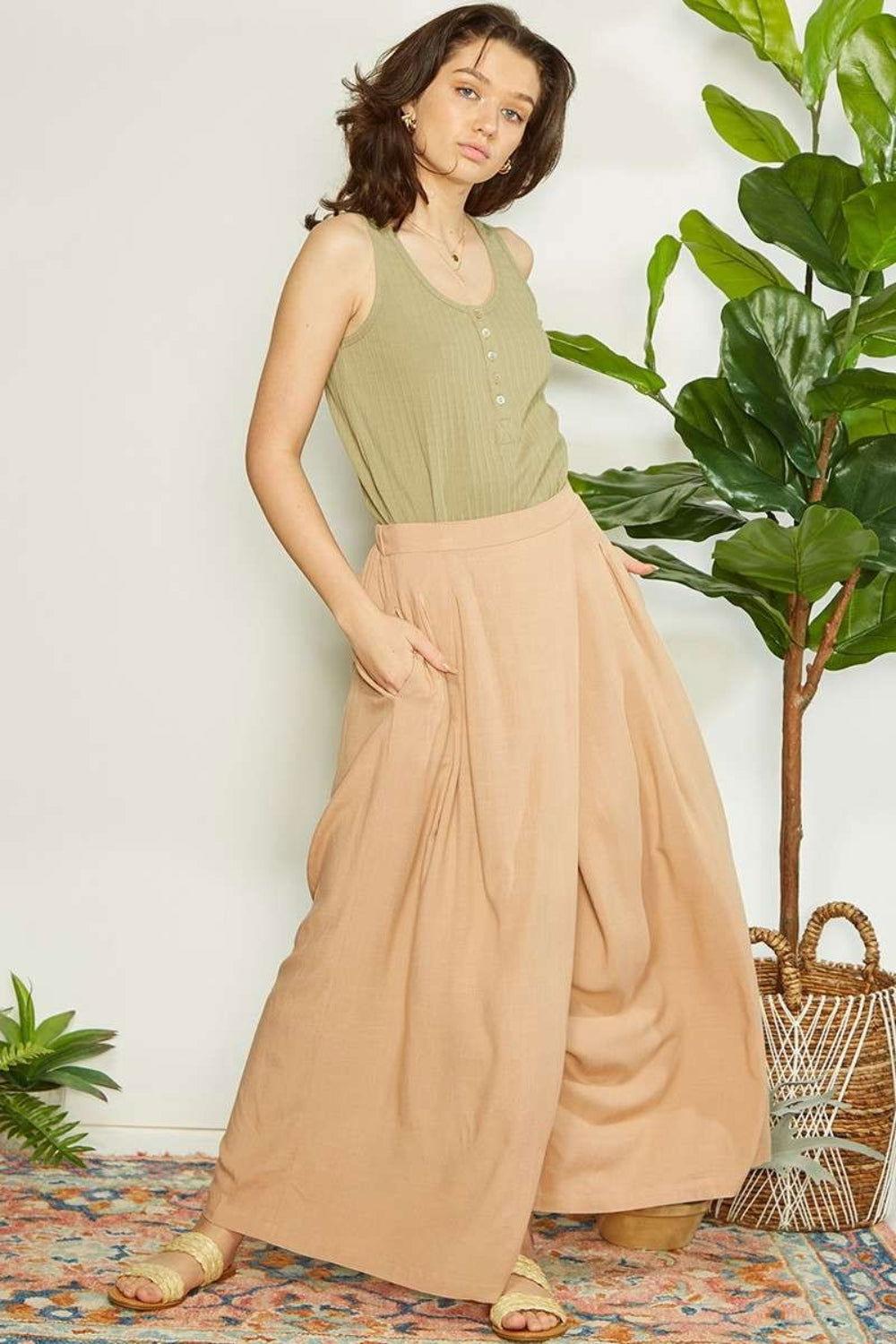 Mittoshop Wrap Pleating Detail Wide Leg Pants - Clothes For Her Online Store