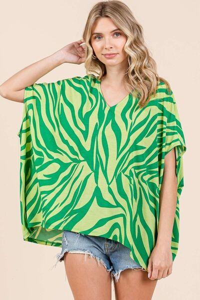 Mittoshop Zebra Print V-Neck Short Sleeve Oversized Top - Clothes For Her Online Store