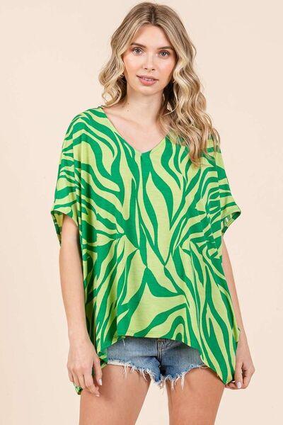 Mittoshop Zebra Print V-Neck Short Sleeve Oversized Top - Clothes For Her Online Store