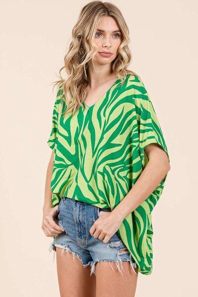 Mittoshop Zebra Print V-Neck Short Sleeve Oversized Top - Clothes For Her Online Store
