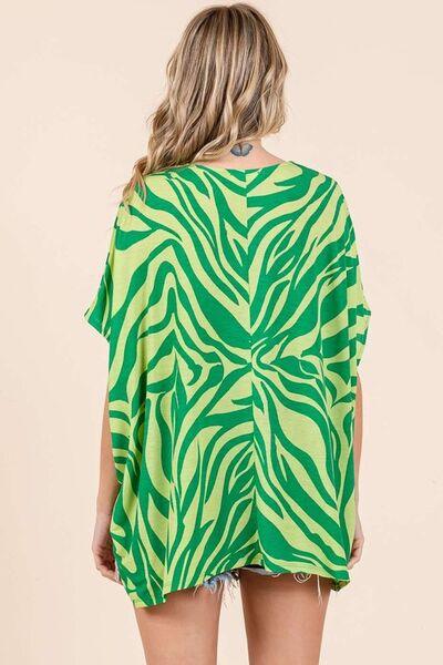 Mittoshop Zebra Print V-Neck Short Sleeve Oversized Top - Clothes For Her Online Store