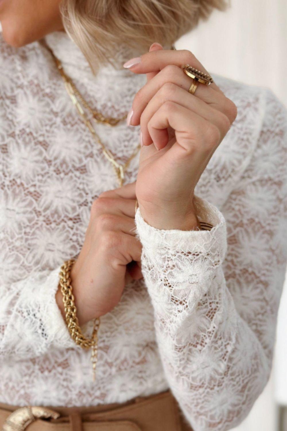 Mock Neck Long Sleeve Lace Top - Clothes For Her Online Store