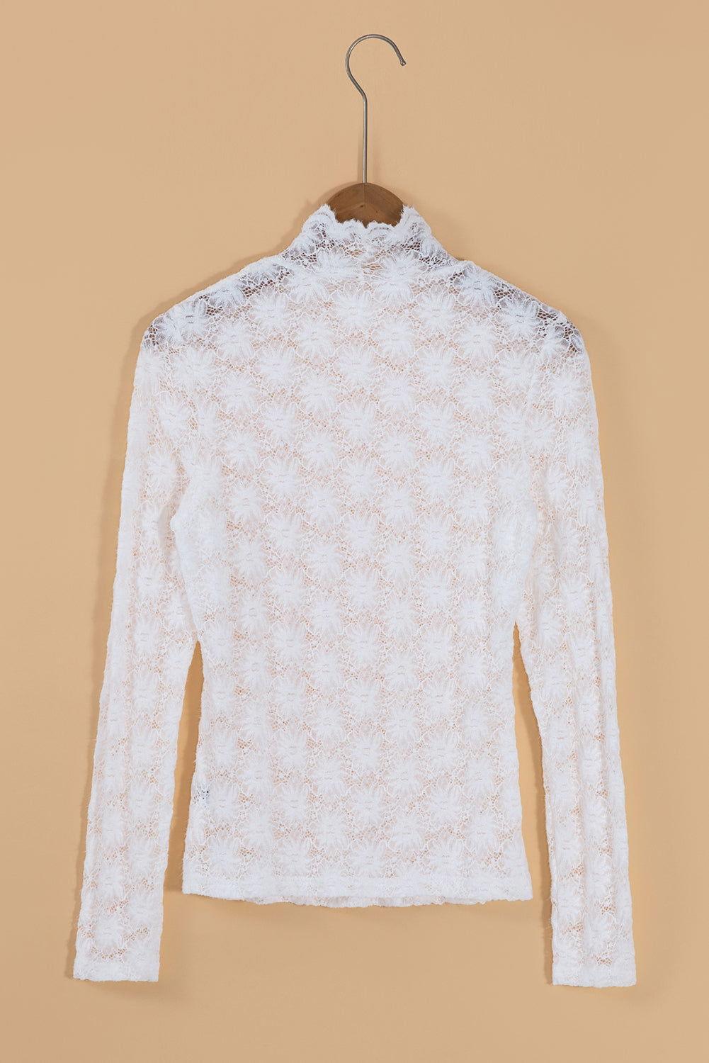 Mock Neck Long Sleeve Lace Top - Clothes For Her Online Store
