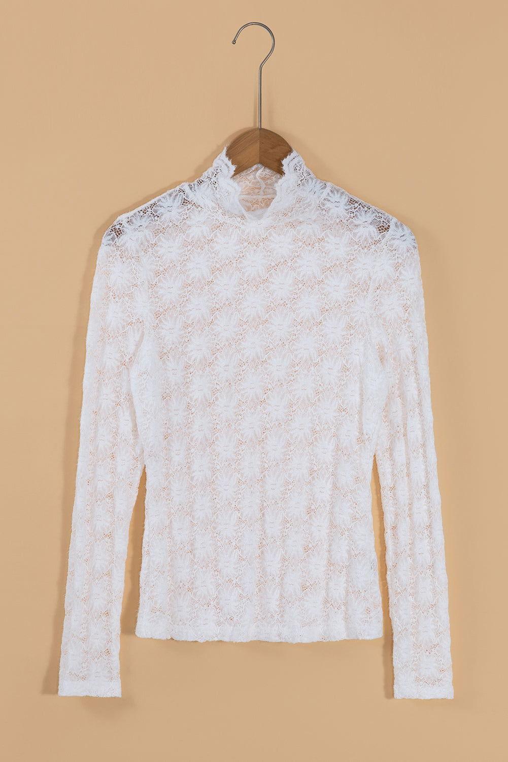Mock Neck Long Sleeve Lace Top - Clothes For Her Online Store