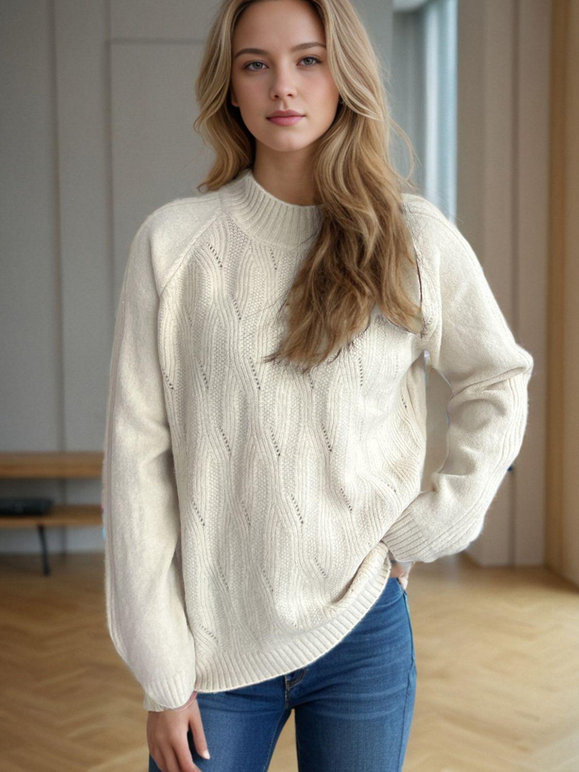 Mock Neck Long Sleeve Sweater - Clothes For Her Online Store