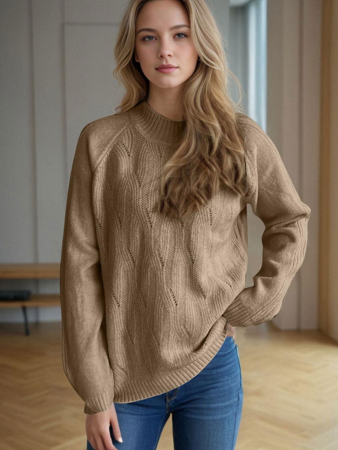 Mock Neck Long Sleeve Sweater - Clothes For Her Online Store