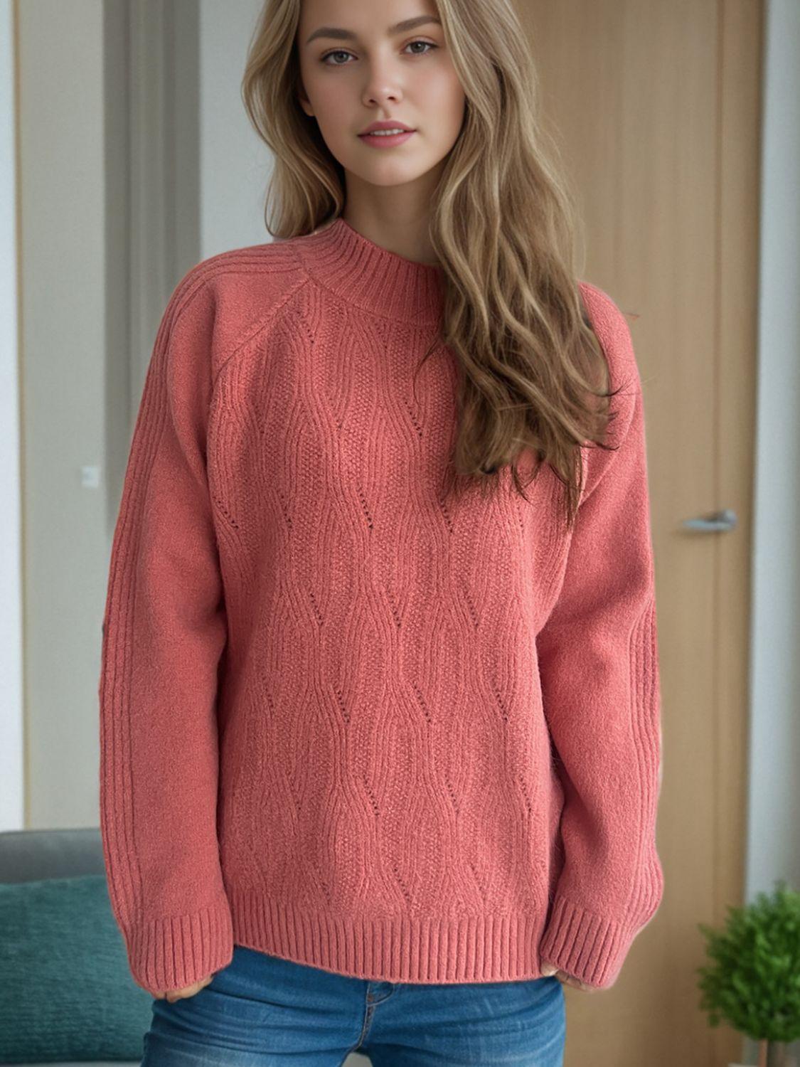 Mock Neck Long Sleeve Sweater - Clothes For Her Online Store