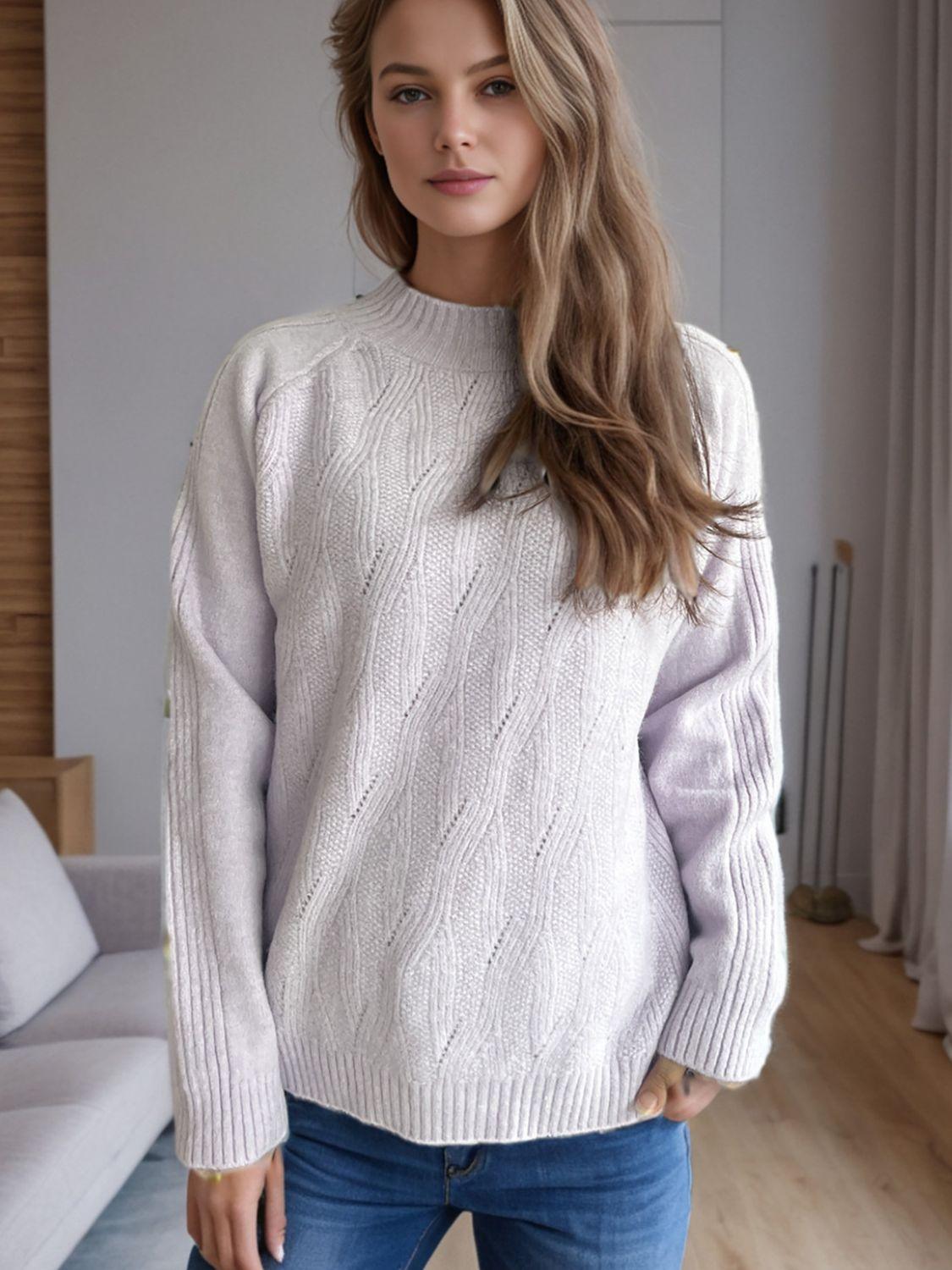 Mock Neck Long Sleeve Sweater - Clothes For Her Online Store