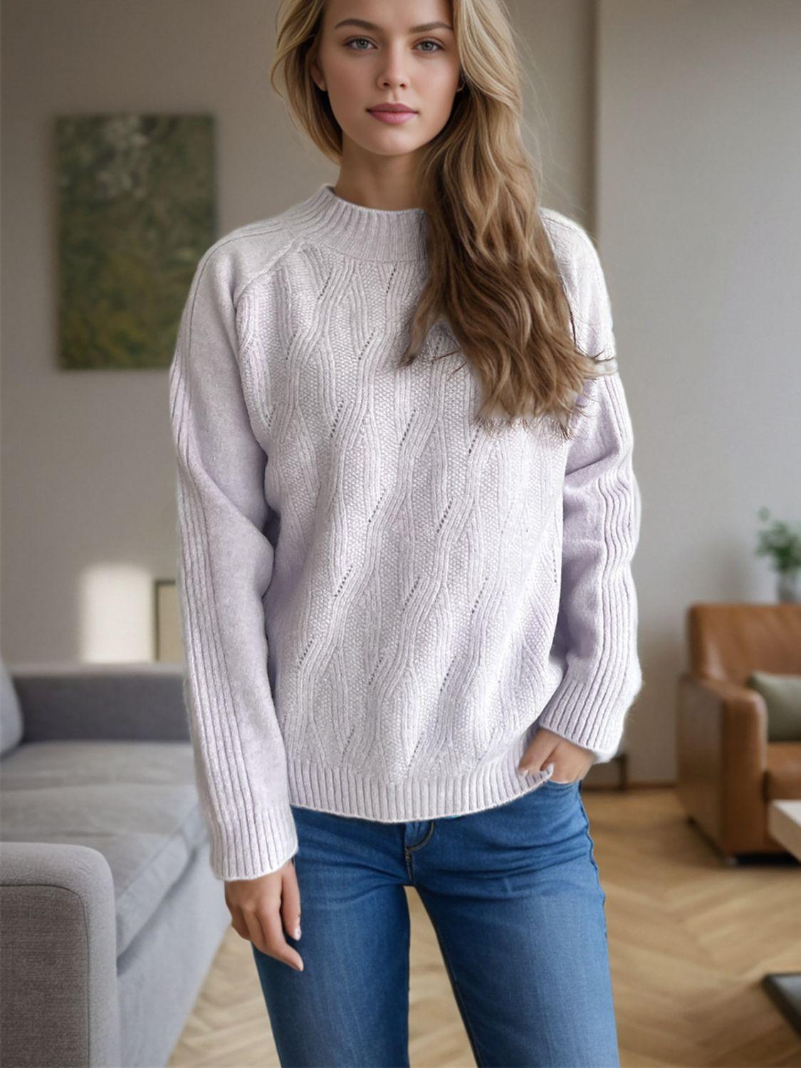 Mock Neck Long Sleeve Sweater - Clothes For Her Online Store