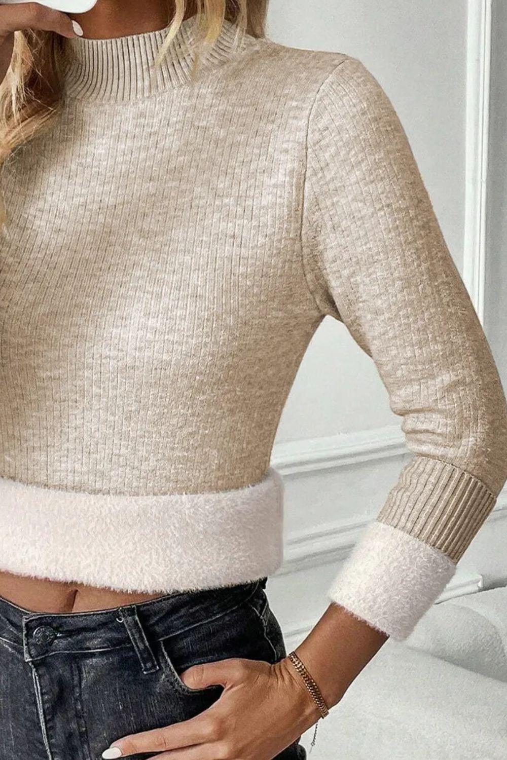 Mock Neck Long Sleeve Sweater - Clothes For Her Online Store