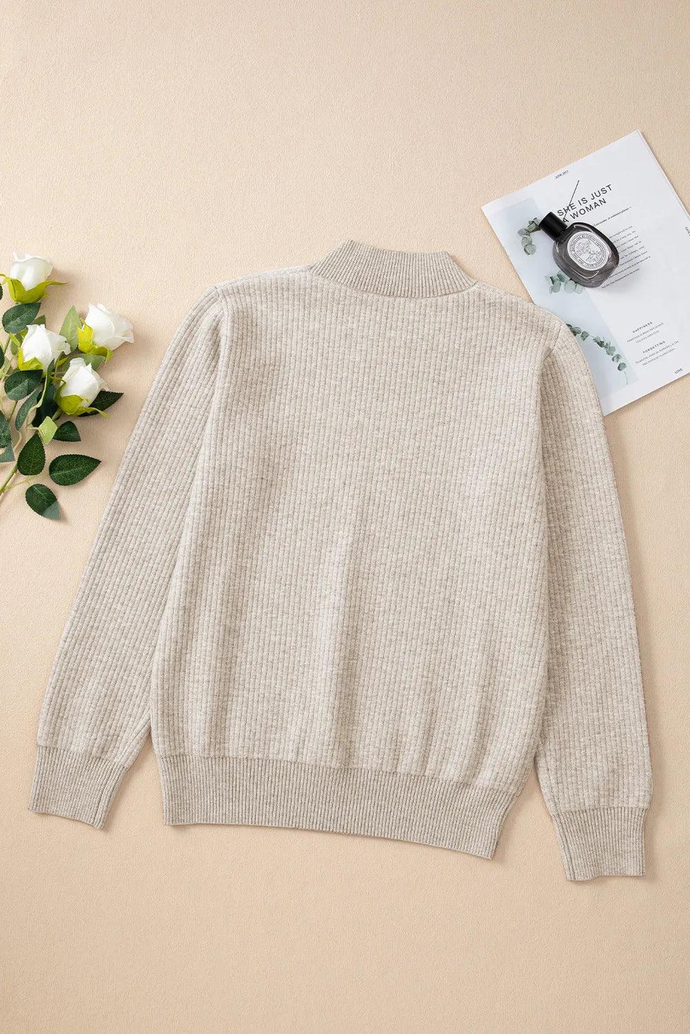 Mock Neck Long Sleeve Sweater - Clothes For Her Online Store