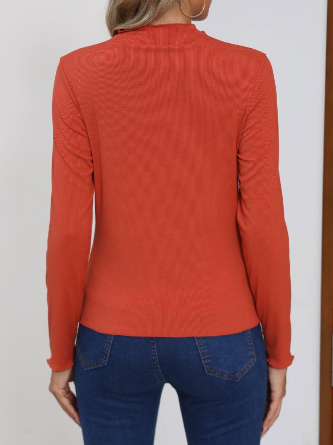 Mock Neck Long Sleeve T-Shirt - Clothes For Her Online Store