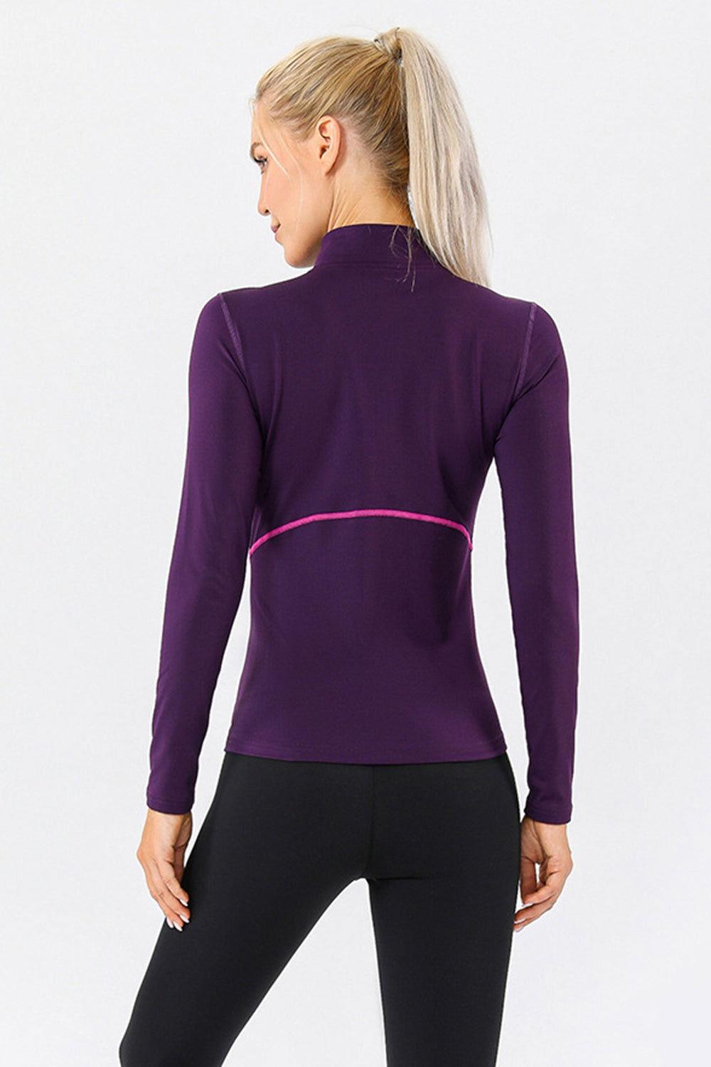 Mock Neck Quarter Zip Active T-Shirt - Clothes For Her Online Store