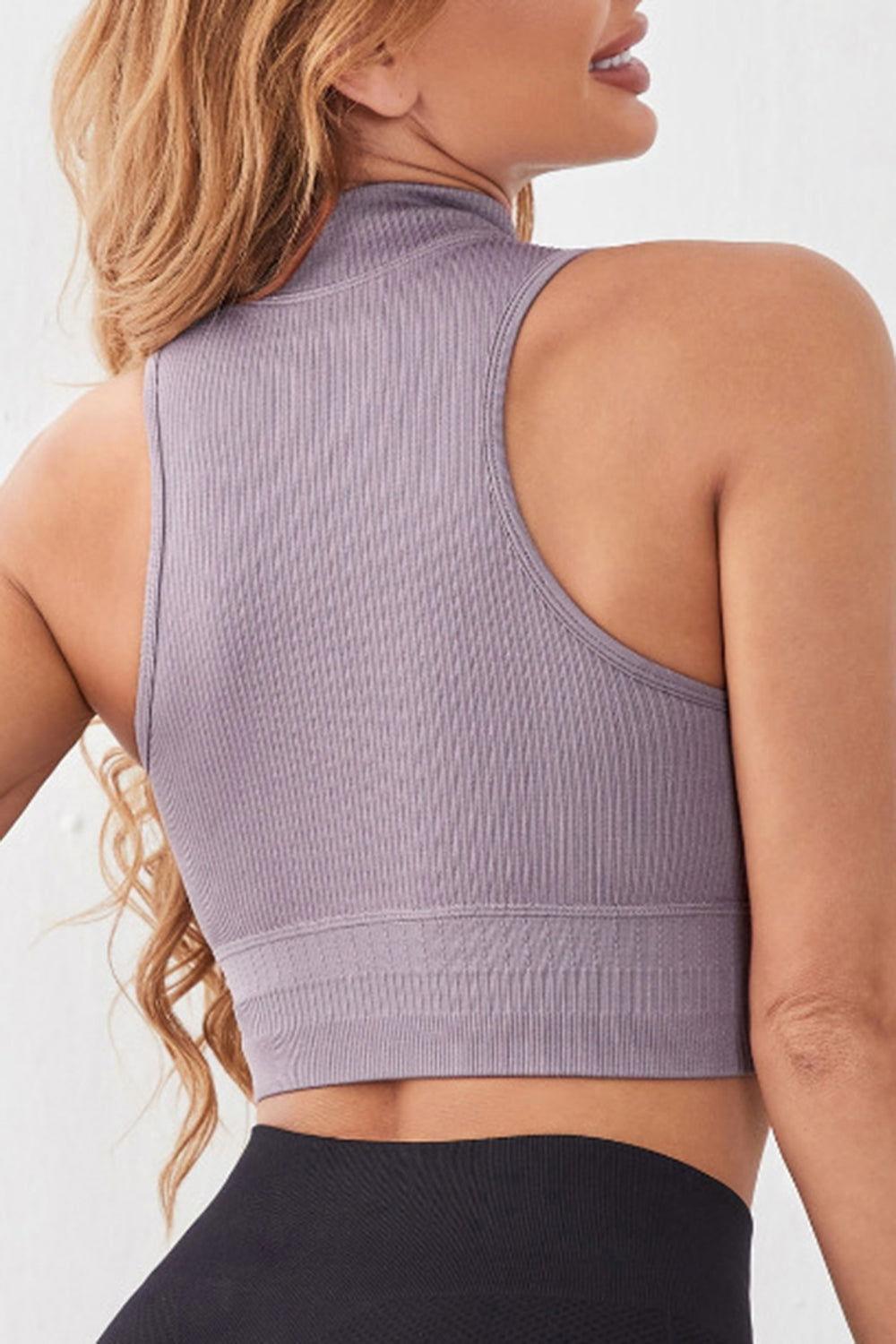 Mock Neck Ribbed Sports Tank - Clothes For Her Online Store