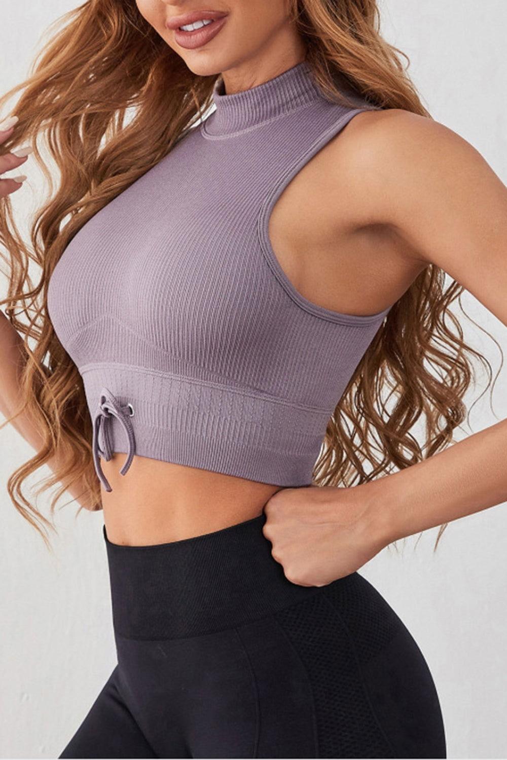 Mock Neck Ribbed Sports Tank - Clothes For Her Online Store