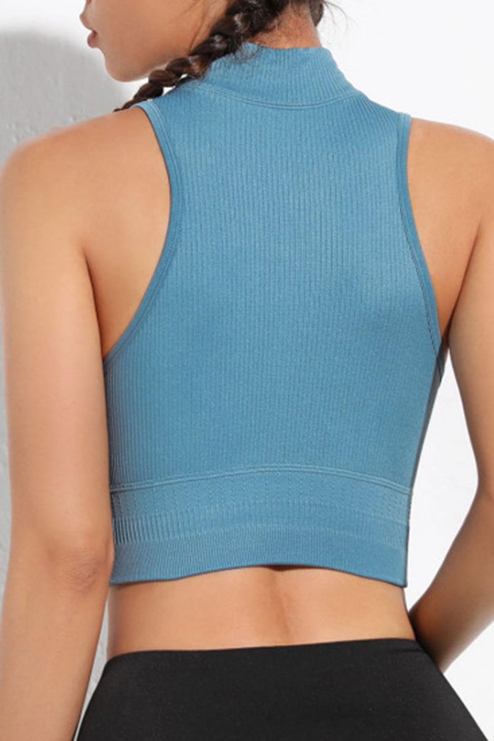 Mock Neck Ribbed Sports Tank - Clothes For Her Online Store