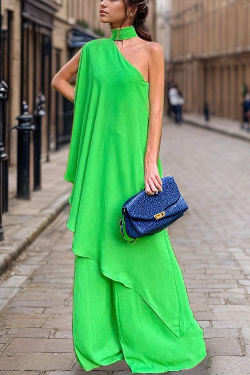 Mock Neck Single Shoulder Top and Pants Set - Clothes For Her Online Store