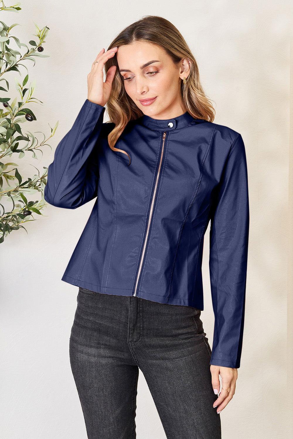 Mock Neck Zip Up Jacket - Clothes For Her Online Store