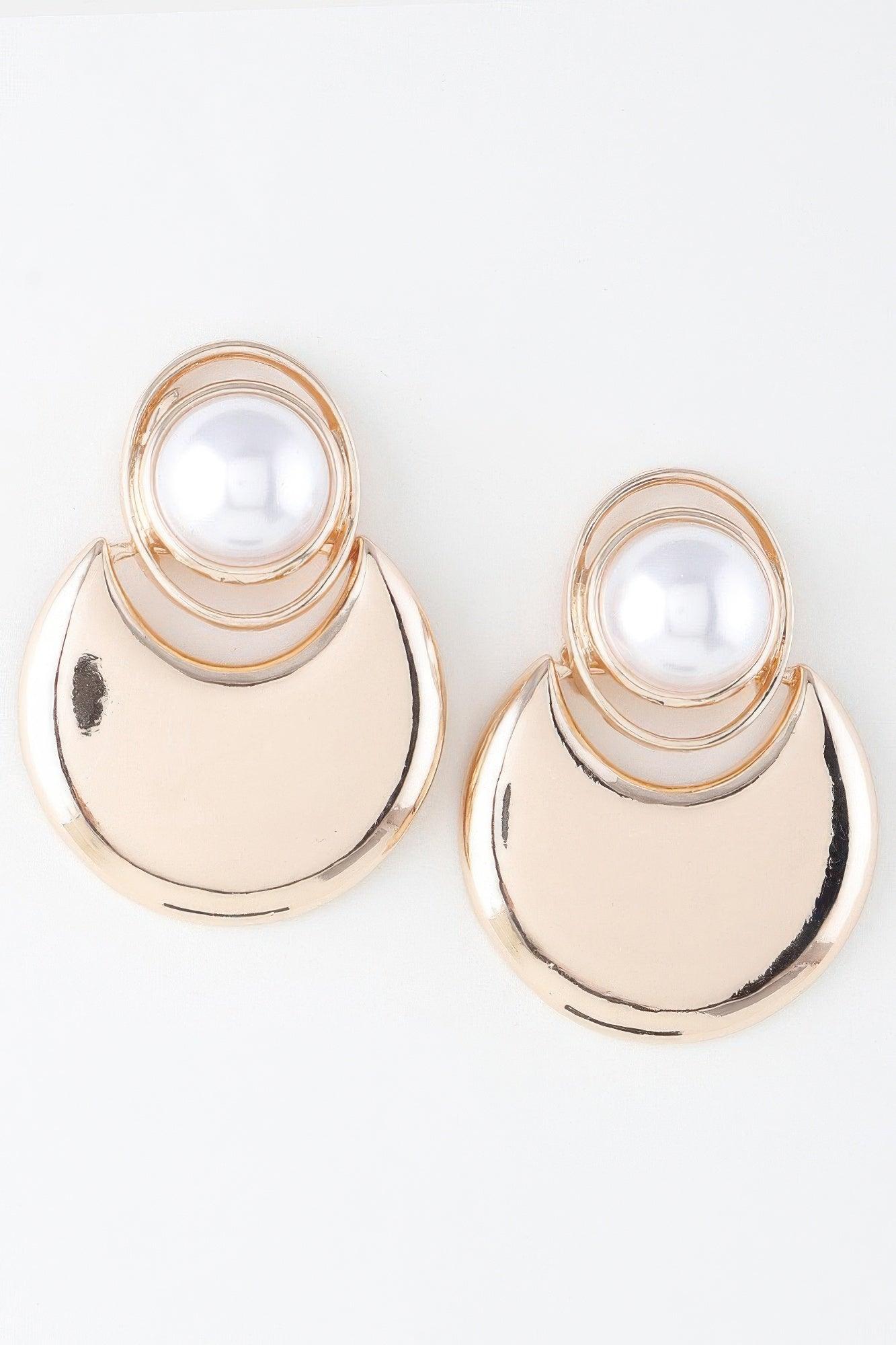 Modern Pearl Crescent Drop Earrings - Clothes For Her Online Store