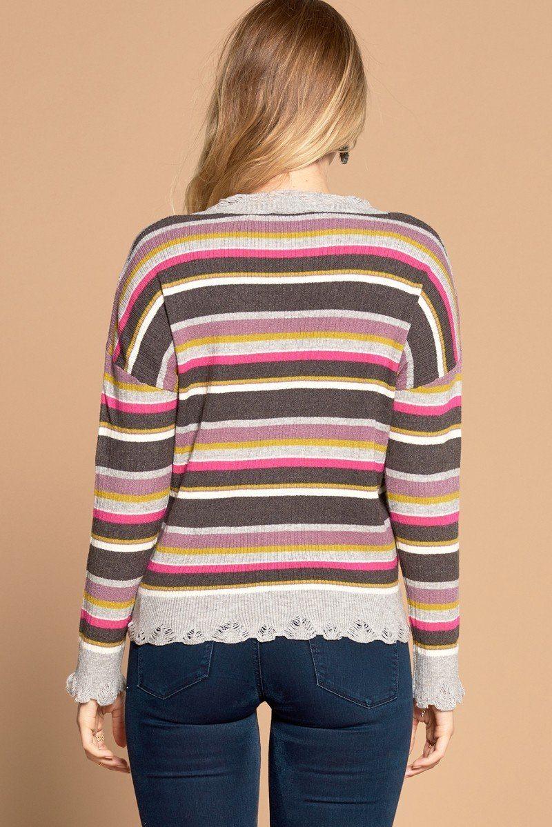 Multi-colored Variegated Striped Knit Sweater - Clothes For Her Online Store