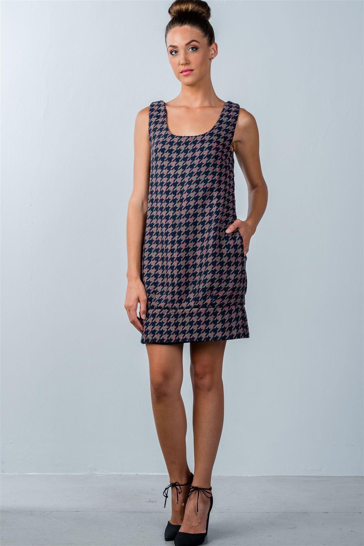 Multi Houndstooth Pattern Sleeveless Mini Dress - Clothes For Her Online Store