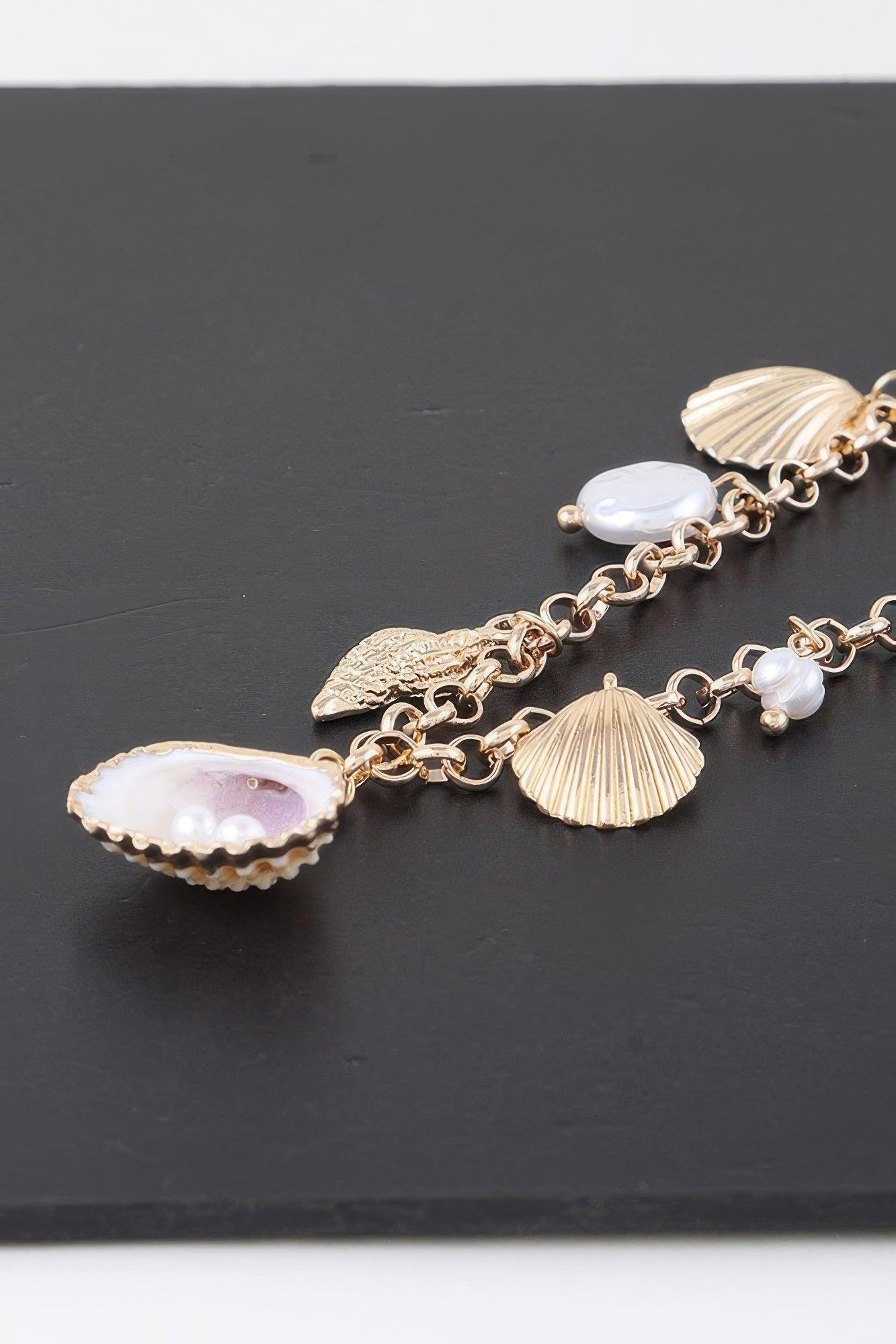 Multi Pearl N Shell Charm Necklace - Clothes For Her Online Store