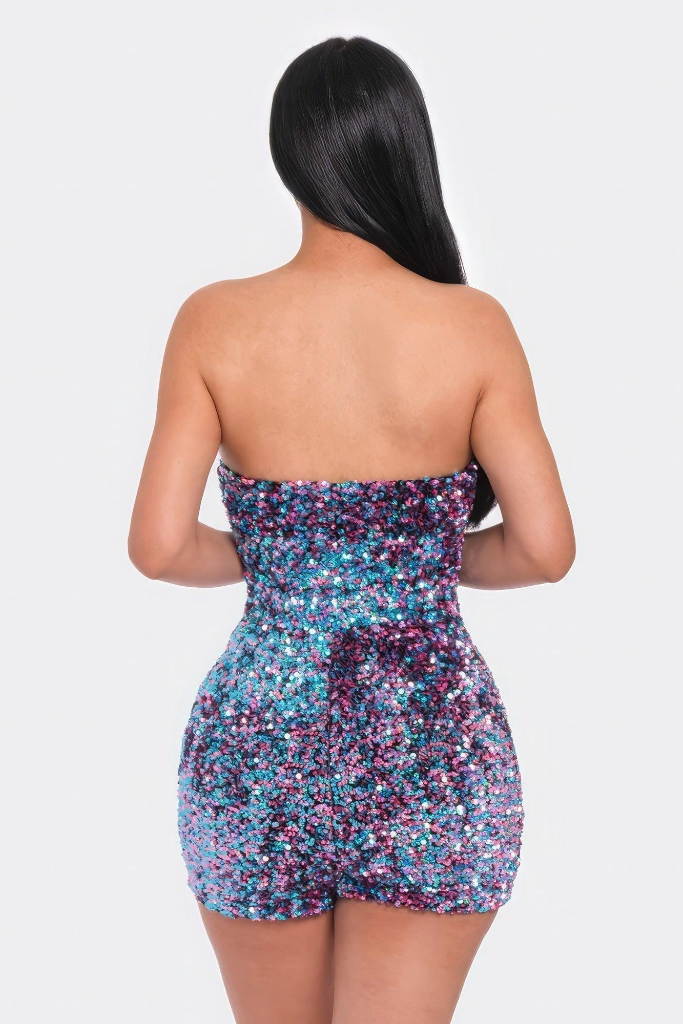 Multi Sequins Tube Top Romper - Clothes For Her Online Store
