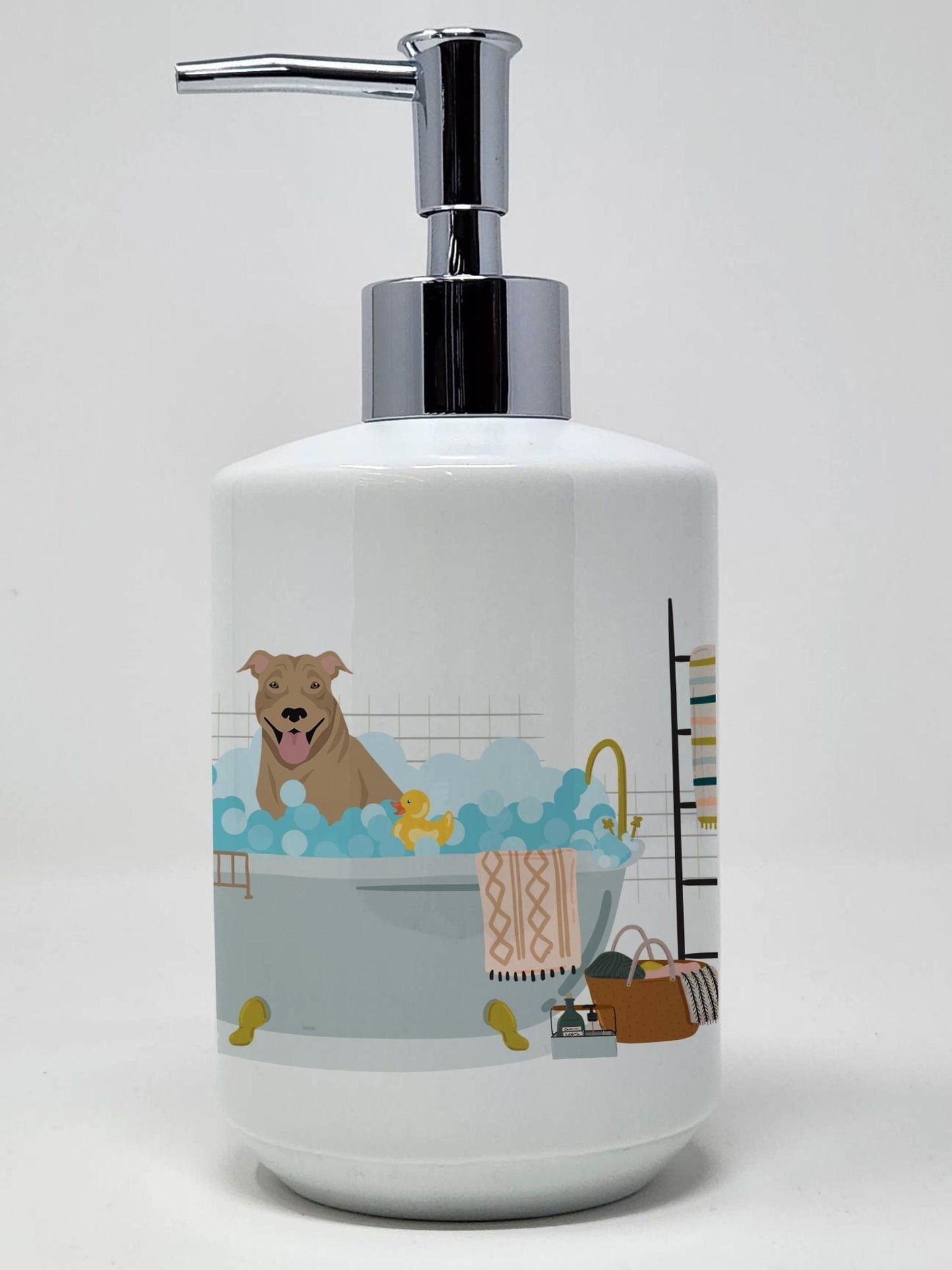 NEW Fawn Pit Bull Terrier Ceramic Soap Dispenser Hand Soap Dispenser Pump Bottles for Bathroom Kitchen, Empty Refillable Liquid Soap Container - Clothes For Her Online Store