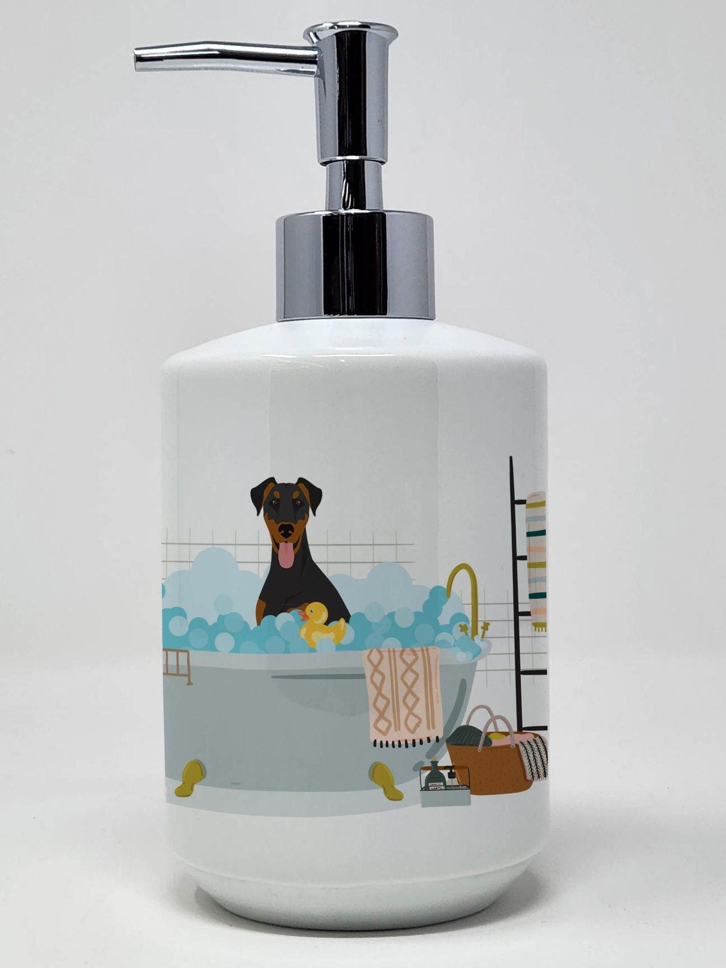 Natural Ear Black and Tan Doberman Pinscher Ceramic Soap Dispenser Hand Soap Dispenser Pump Bottles for Bathroom Kitchen, Empty Refillable Liquid Soap Container - Clothes For Her Online Store