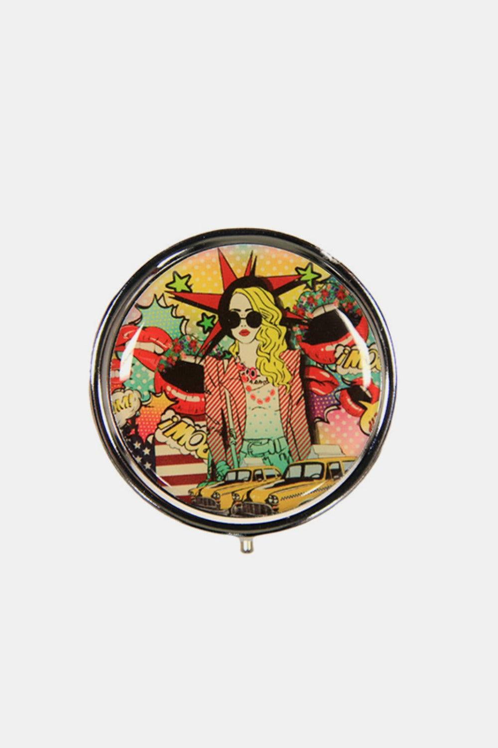 Nicole Lee USA Print Metallic Circular Small Pill Case - Clothes For Her Online Store