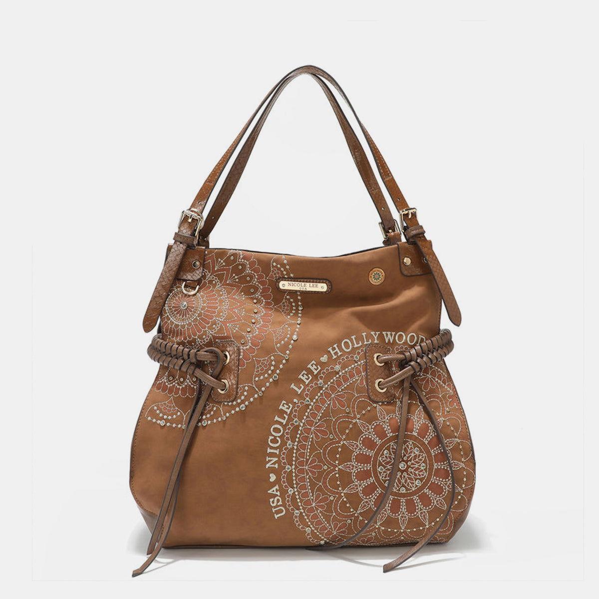 Nicole Lee USA Side Braided Tassel Inlaid Rhinestone Embroidery Hobo Bag - Clothes For Her Online Store