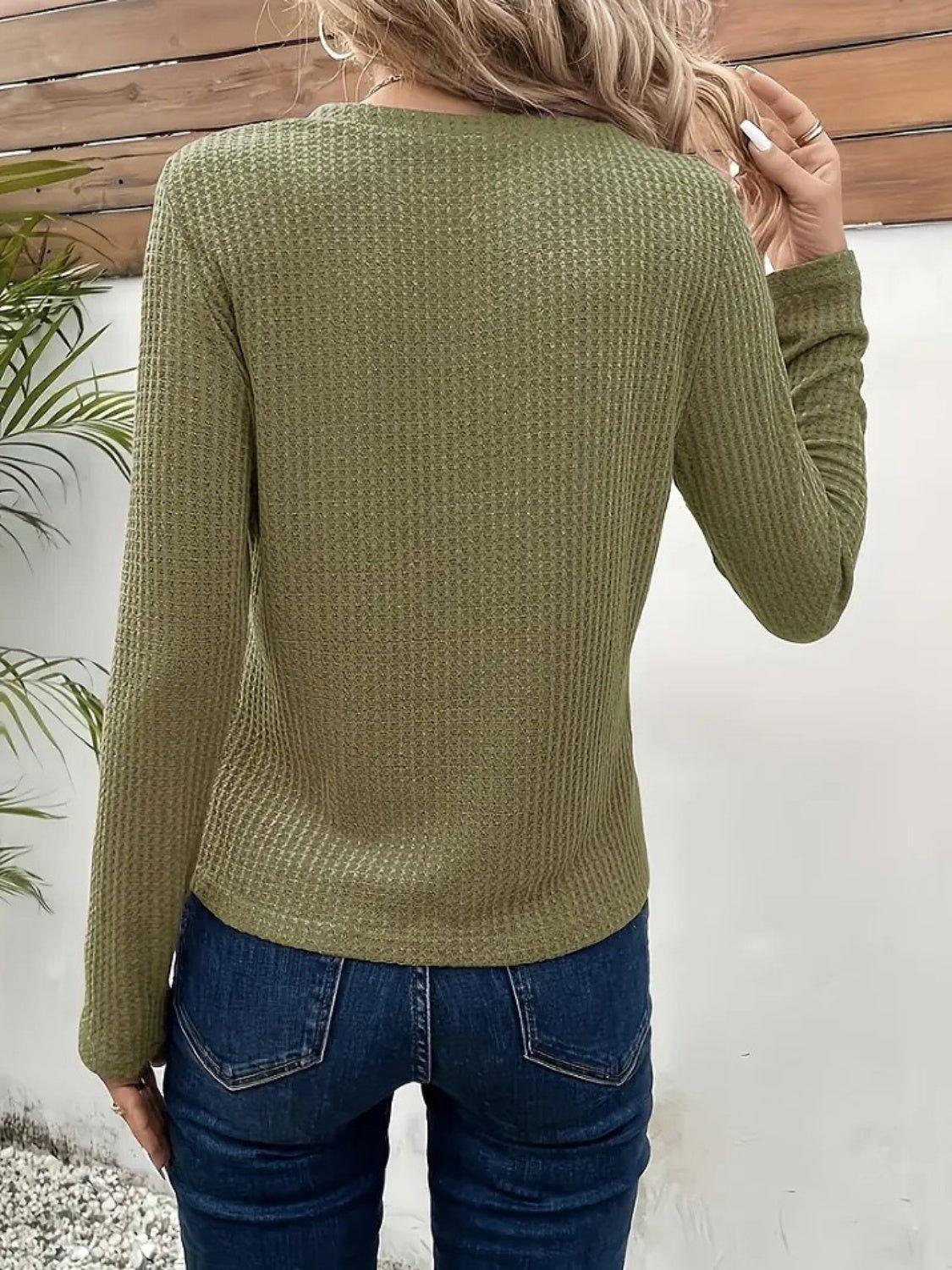 Notched Long Sleeve T-Shirt - Clothes For Her Online Store