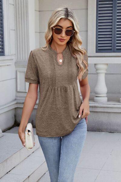 Notched Short Sleeve Top - Clothes For Her Online Store