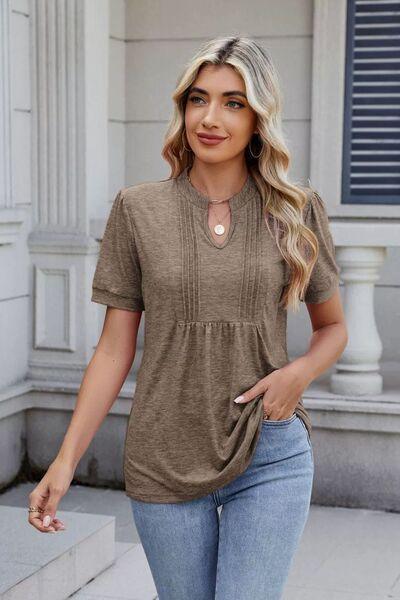 Notched Short Sleeve Top - Clothes For Her Online Store