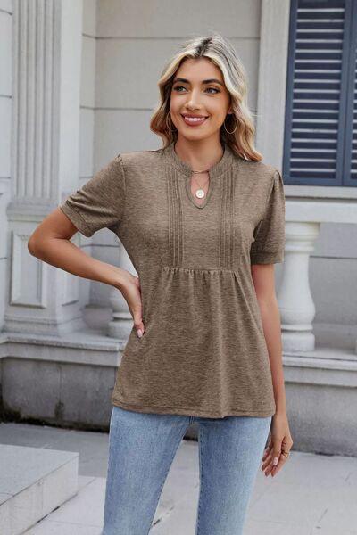 Notched Short Sleeve Top - Clothes For Her Online Store