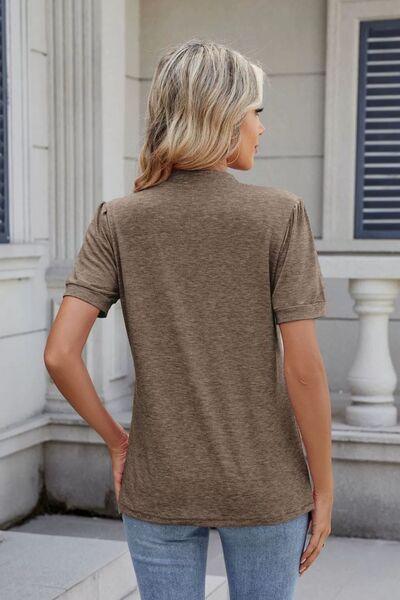 Notched Short Sleeve Top - Clothes For Her Online Store