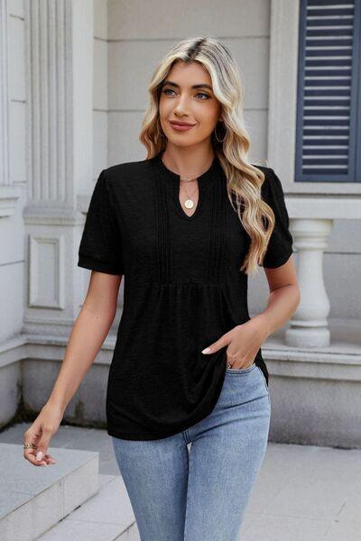 Notched Short Sleeve Top - Clothes For Her Online Store