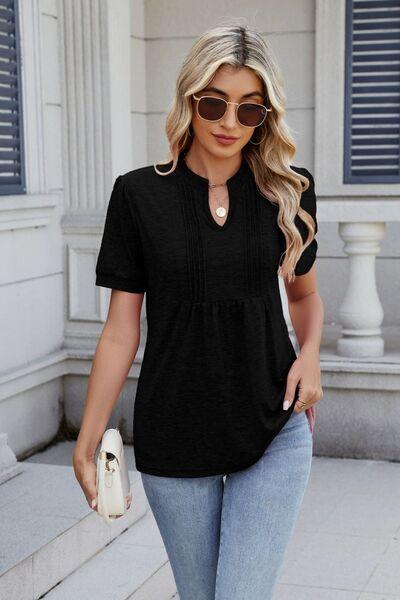 Notched Short Sleeve Top - Clothes For Her Online Store