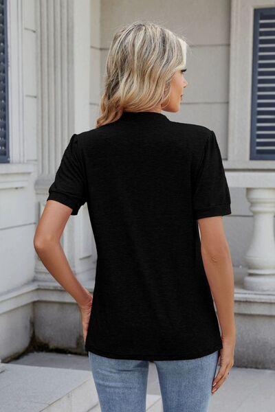 Notched Short Sleeve Top - Clothes For Her Online Store
