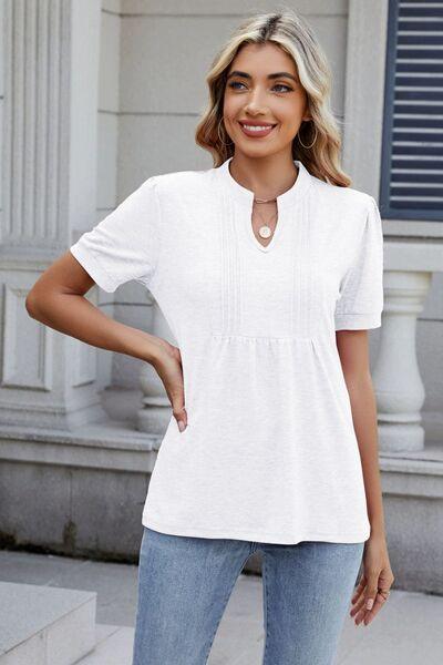 Notched Short Sleeve Top - Clothes For Her Online Store
